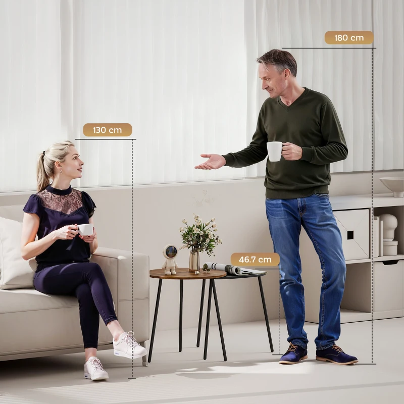 HOMCOM 2er-Set stapelbare Couchtische mit Metallgestell für Wohnzimmer und Büro, Nussbaum und Schwarz