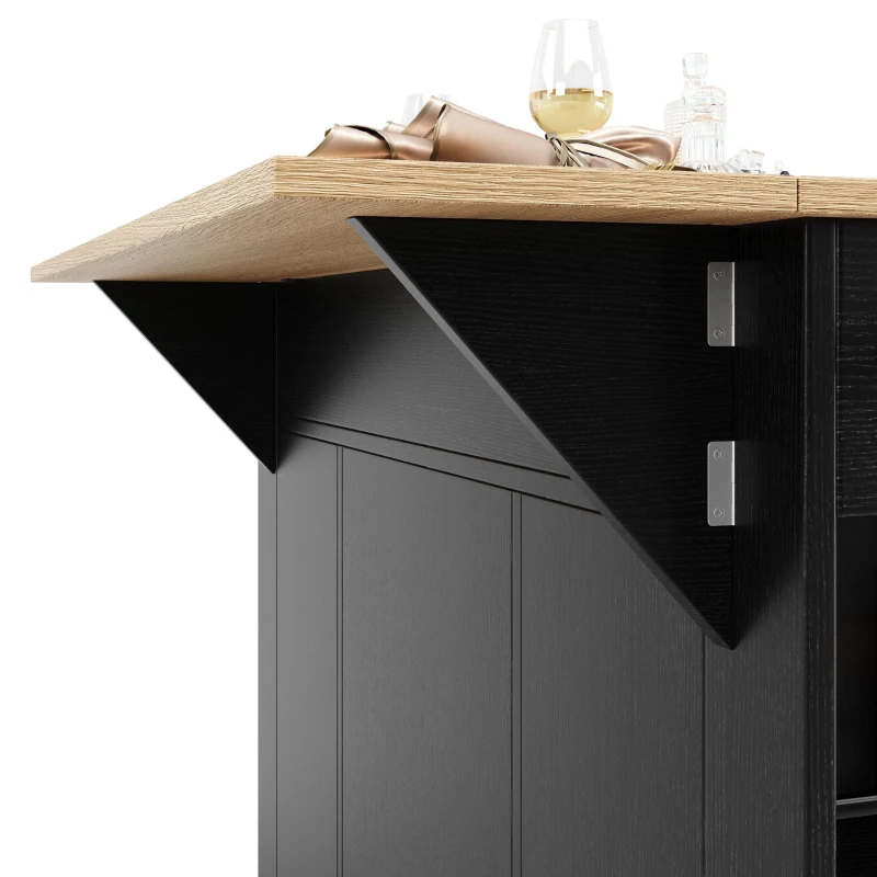 Îlot de cuisine avec plateau rabattable, verre trempé, 151,5x60/85x91,7 cm, Noir