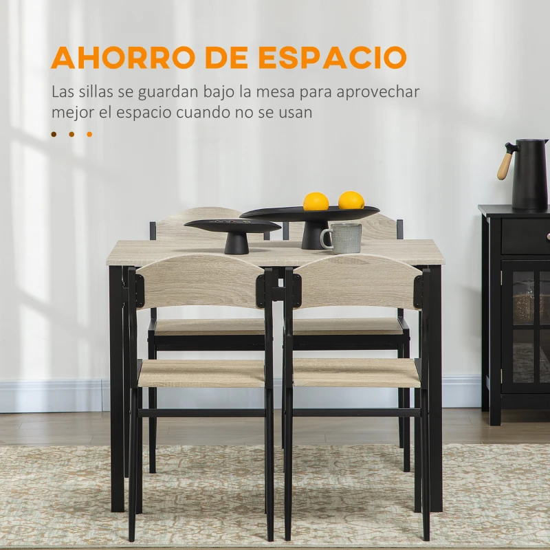 HOMCOM Juego de Mesa y 4 Sillas de Comedor Estilo Moderno Marco Metálico para Espacios Pequeños Negro