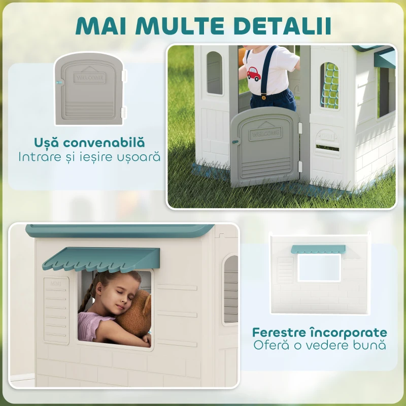 AIYAPLAY Căsuță de Joacă 5-în-1 pentru Copii, de Exterior și Interior, cu Coș de Baschet, Poartă de Fotbal, Tablă de Darts, Joc de Aruncare a Inelelor pentru Copii 2-5 Ani, Bej