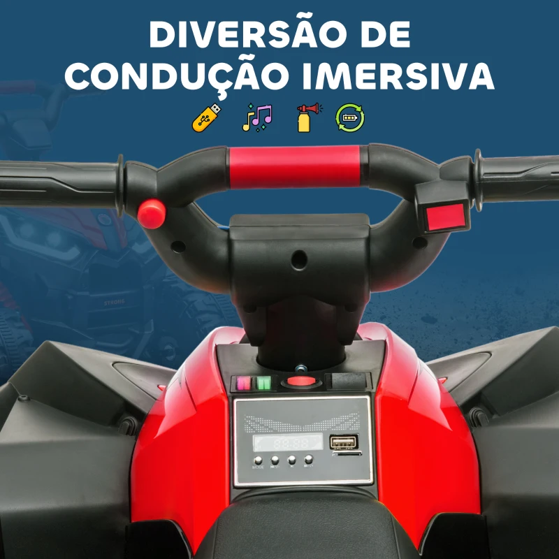 HOMCOM Quadriciclo Elétrico para Crianças de 3-5 Anos Veículo Eléctrico a Bateria 12V com 2 Motores 83x53x55,5cm Vermelho