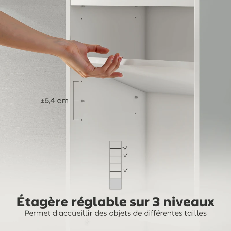 HOMCOM Bibliothèque meuble de rangement 6 niveaux avec 3 étagères réglables et placard, style moderne 40 x 30 x 156 cm blanc