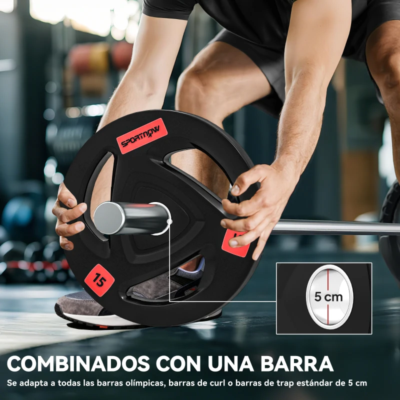 SPORTNOW Juego de 2 Discos de Pesas Olímpicos de 15 kg Agujero 50 mm de Hierro Fundido para Entrenamiento de Fuerza Negro