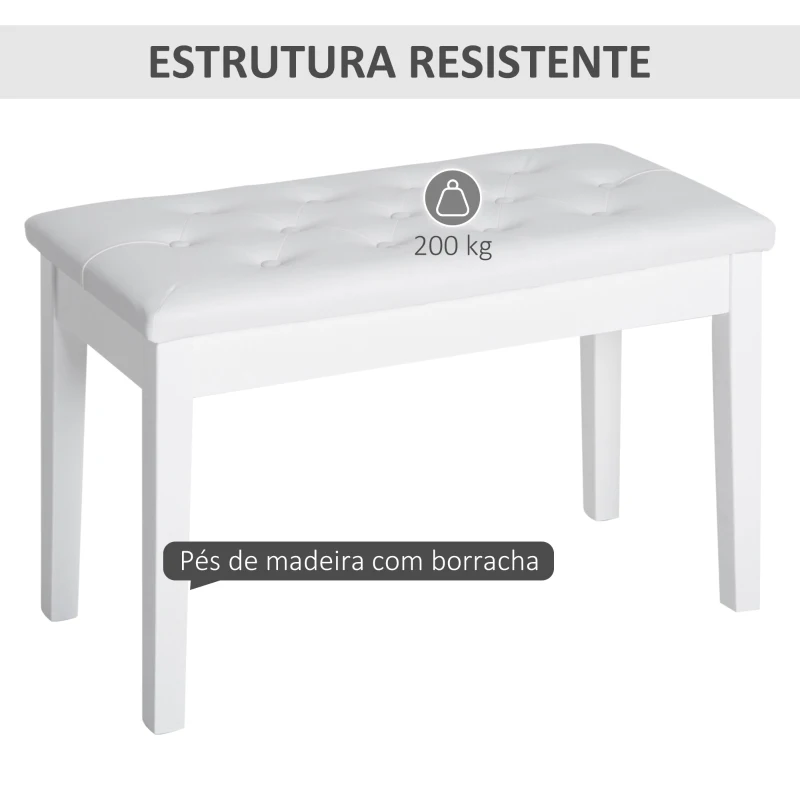HOMCOM Banco de Piano Banco para Piano com Espaço de Armazenamento Assento de Couro Sintético Acolchoado 76x36x50 cm Branco