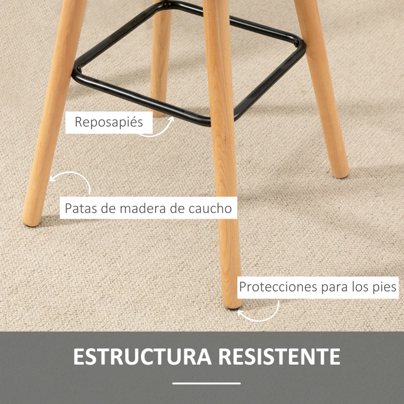 HOMCOM Juego de 2 Taburetes Altos de Cocina con Respaldo Reposapiés Patas de Madera Estilo Moderno Gris