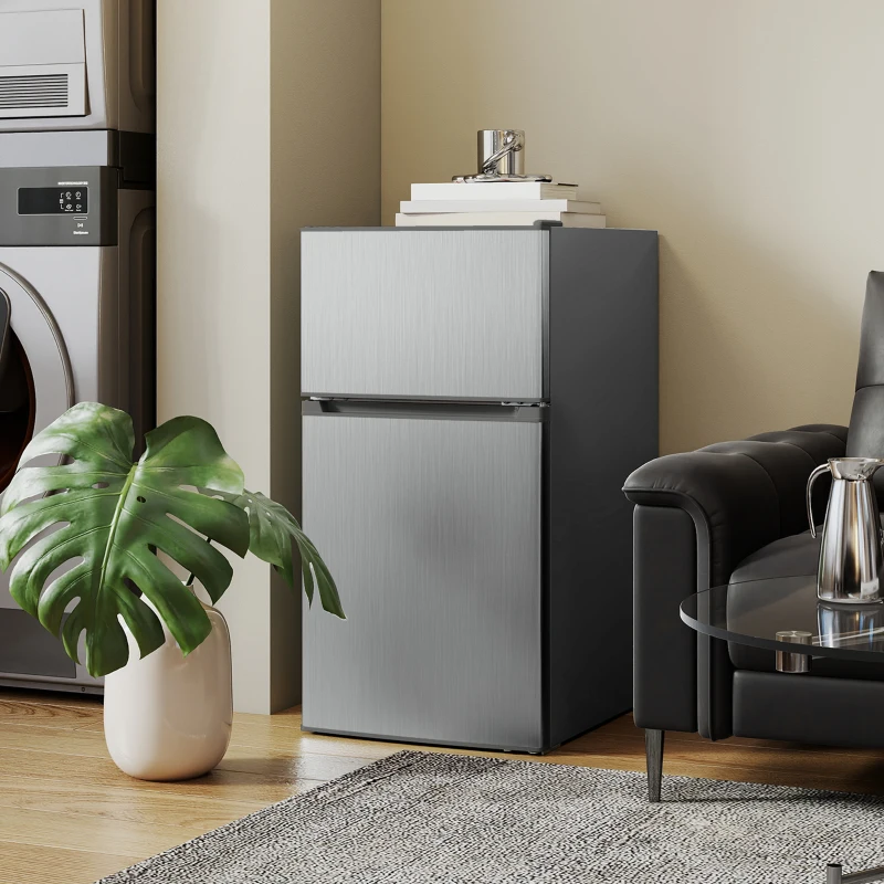 HOMCOM Réfrigérateur congélateur 88 L, petit réfrigérateur combiné avec portes réversibles et éclairage, 45,5x50x86,5cm, gris(m-10)