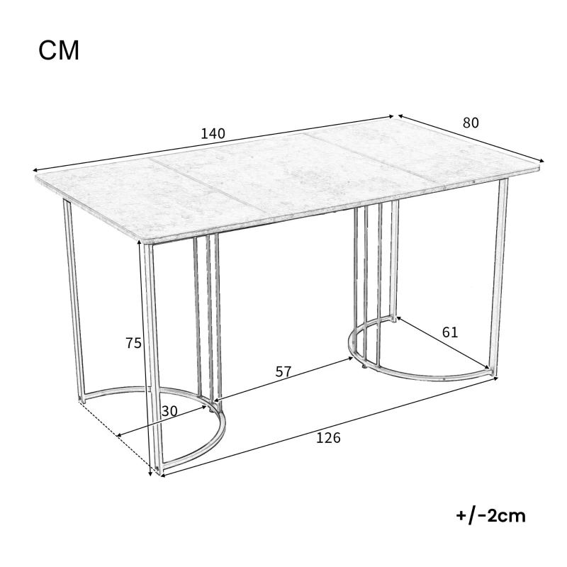 Masă de bucătărie dreptunghiulară cu cadru metalic stabil, 140x80x75 cm, Alb