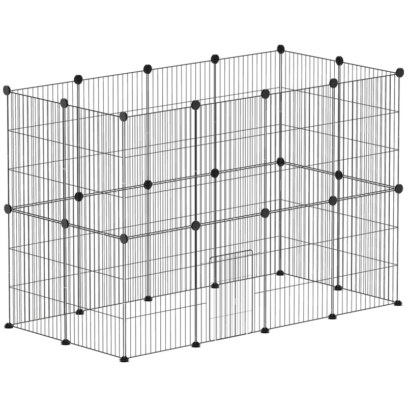 PawHut Recinto Metálico para Animais com 24 Painéis Recinto para Animais Pequenos Personalizável 120x60x80 cm Preto