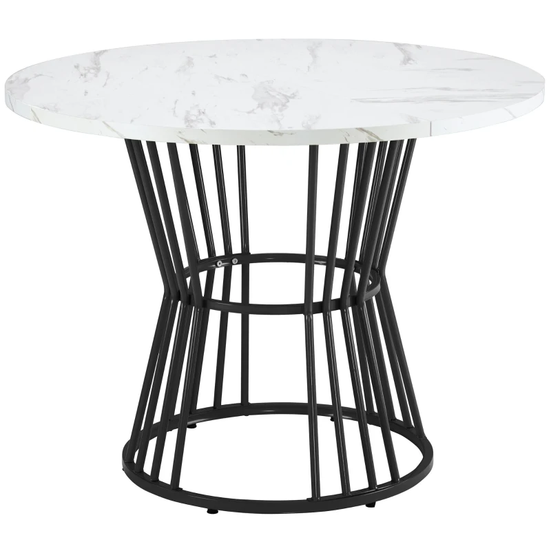 Tavolo da pranzo rotondo moderno, piano in MDF con struttura in metallo, 100x100x75 cm, Bianco e Nero