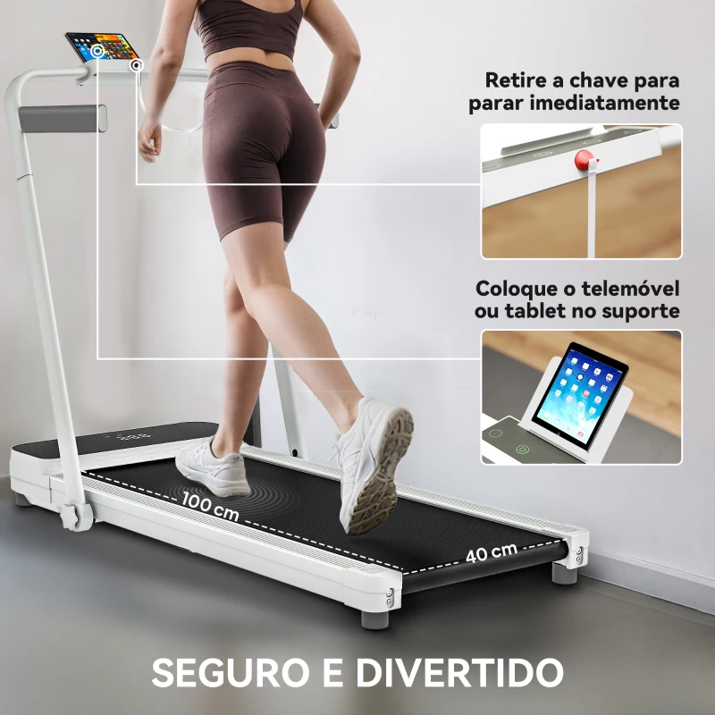 SPORTNOW Passadeira Dobrável com Inclinação Passadeira Elétrica com 2,5HP, 16KM/H e Ecrã LED 124x63x104 cm Branco