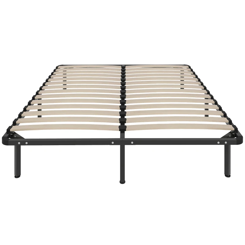 HOMCOM Bettgestell 160 x 190 cm, Doppelbett aus Massivholz mit Lattenrost und Füßen, Stauraum darunter, schwarz