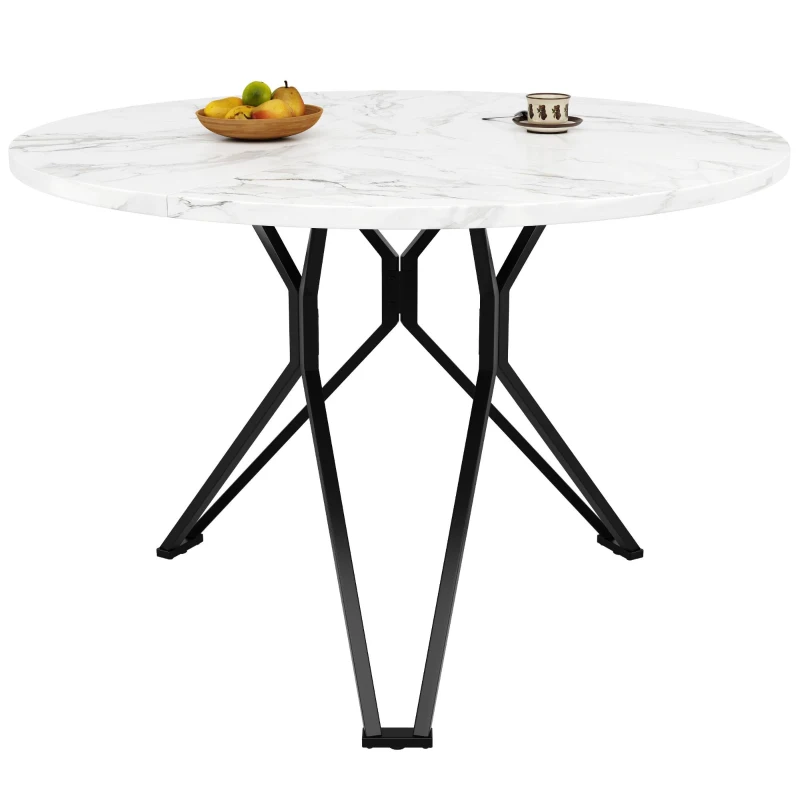 Tavolo da pranzo rotondo per 4 persone, piano in MDF, 100x100x76 cm, Bianco e Nero