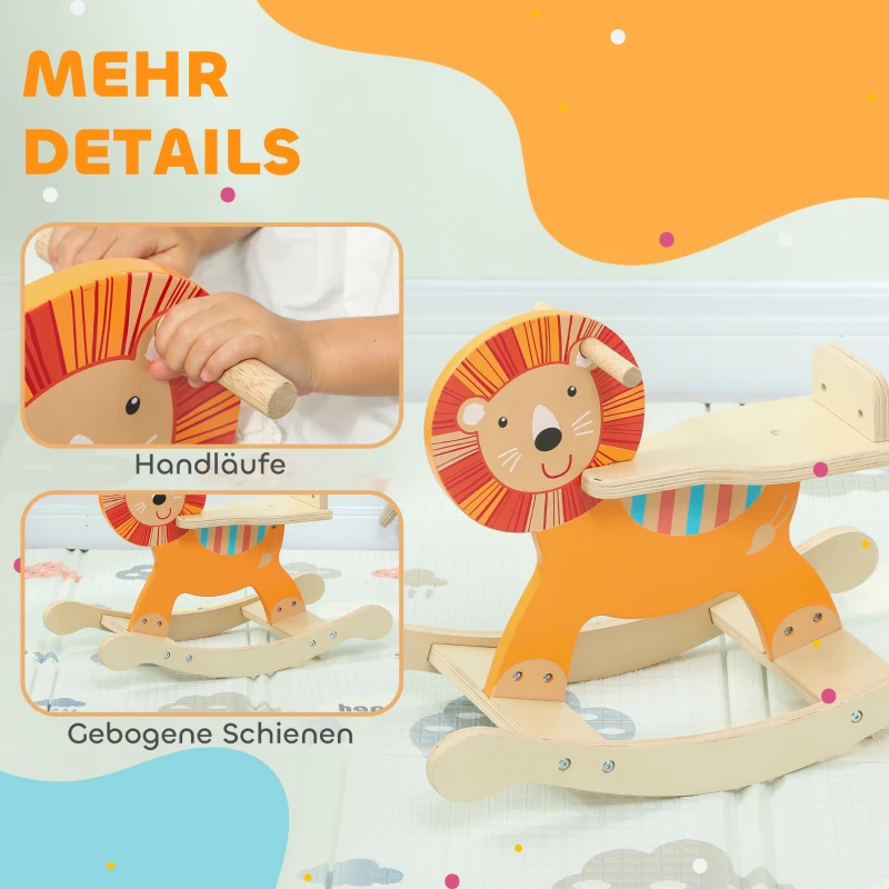 AIYAPLAY Schaukelpferd mit Löwen-Design, 25 kg Belastbarkeit, 2-5 Jahre, Holz, Orange