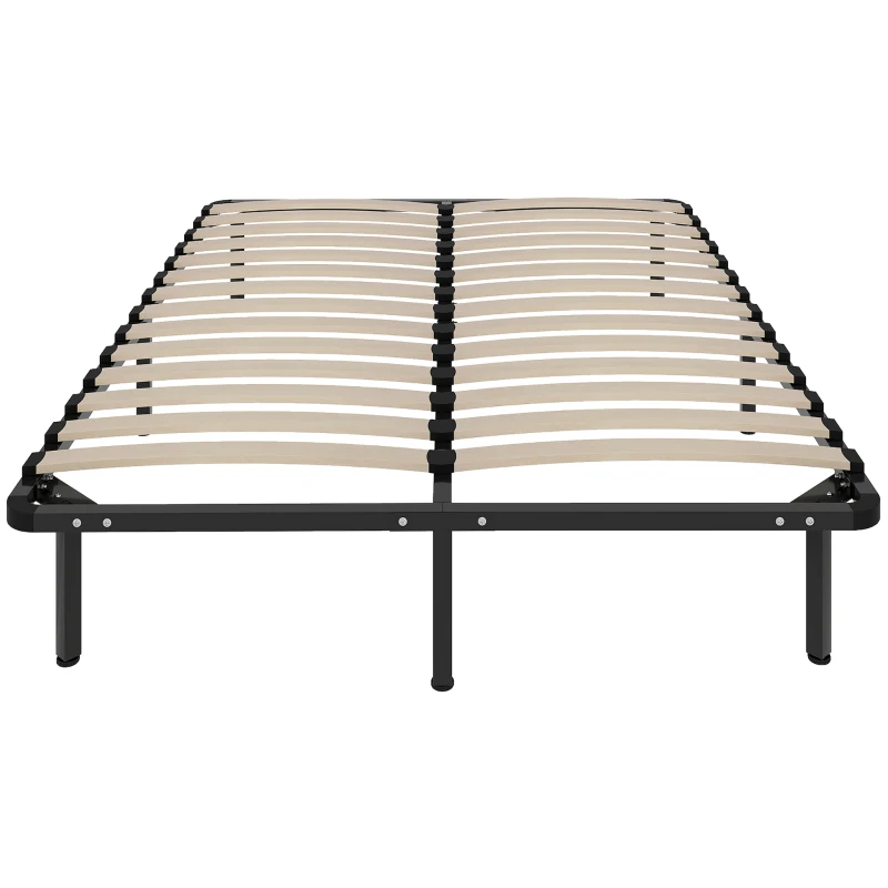 HOMCOM Bettrahmen 140 x 190 cm, 2‑Personen-Bett mit Massivholzlatten und Füßen, Stauraum darunter, schwarz