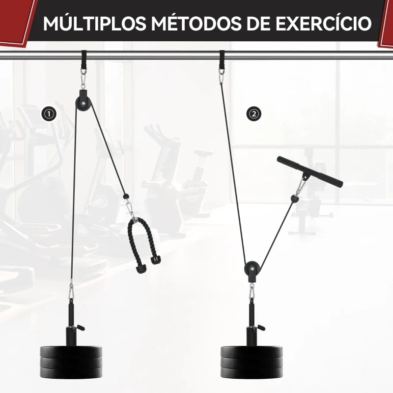 SPORTNOW Sistema de Polia de Ginásio para Casa Sistema de Cabo de Peso para Tração Curl de Bíceps Tríceps Treino de Braço Ombros e Costas Preto