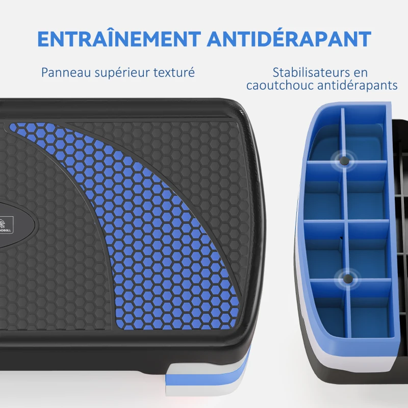 Stepper Fitness Aerobic - Aosom.fr x FFHandball - hauteur reglable surface antiderapante 80 x 31 x 20 cm noir bleu