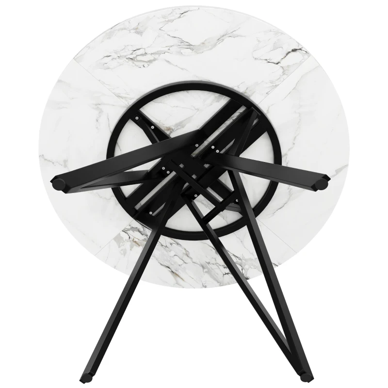 Tavolo da pranzo rotondo per 4 persone, piano in MDF, 100x100x76 cm, Bianco e Nero