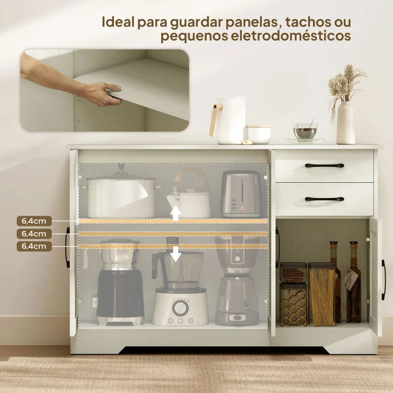 HOMCOM Aparador com 3 Portas Moderno para Sala de Estar com 2 Gavetas Prateleira Ajustável 120x38x79 cm Branco com Efeito Madeira