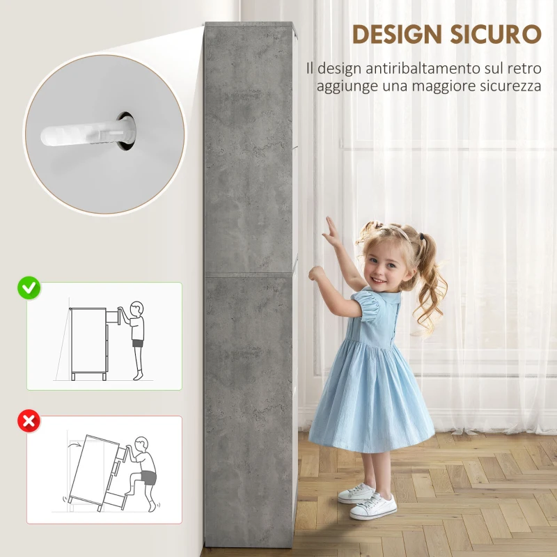 HOMCOM Scarpiera Salvaspazio Moderna a 4 Ante per 16 Paia di Scarpe, 62.5x26x156 cm, Grigio Cemento