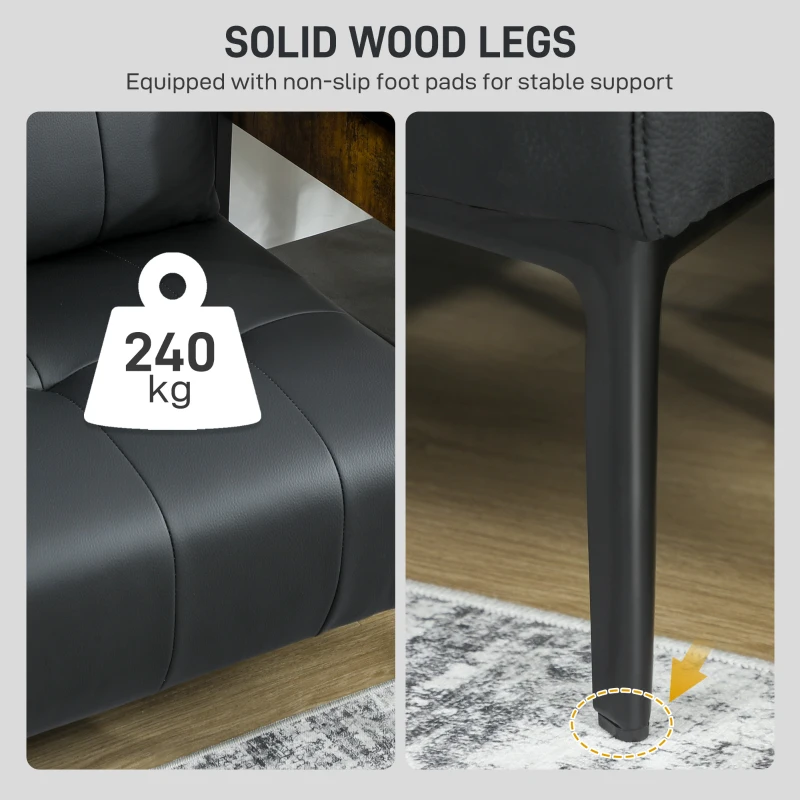 HOMCOM Canapea cu Două Locuri Fără Brațe în Piele Sintetică Capitonată cu Nasturi Negru