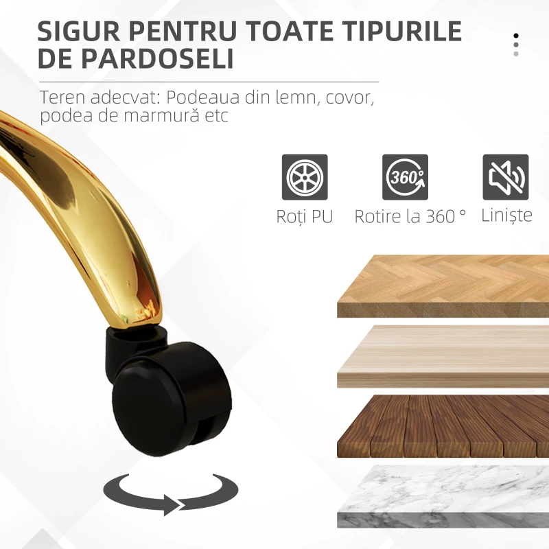 Vinsetto Scaun de Birou Reglabil în Înălțime cu Șezut Rotativ Alb și Auriu