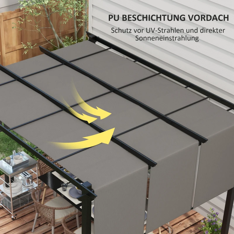 Outsunny Markise Sonnenschutz. Pergola, wetterbeständig,  inkl. Befestigungsmaterial, 3 x 3,5 m, Dunkelgrau