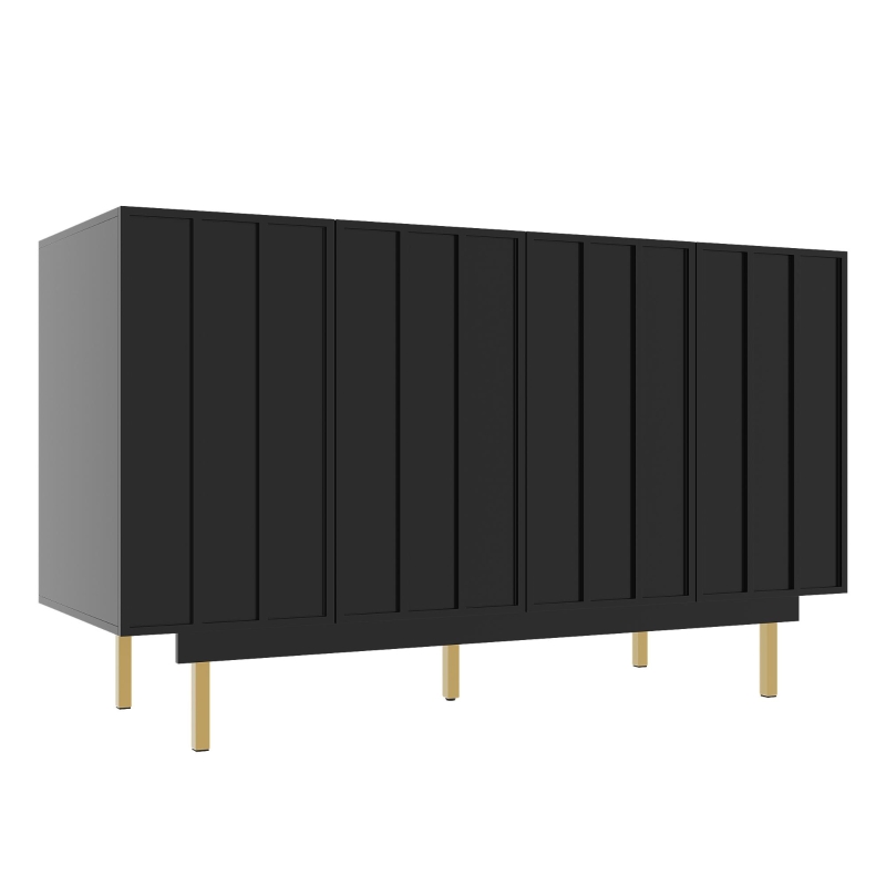 Dulap minimalist pentru sufragerie, cu 4 uși și rafturi reglabile, 140x38,5x82,5 cm, Negru