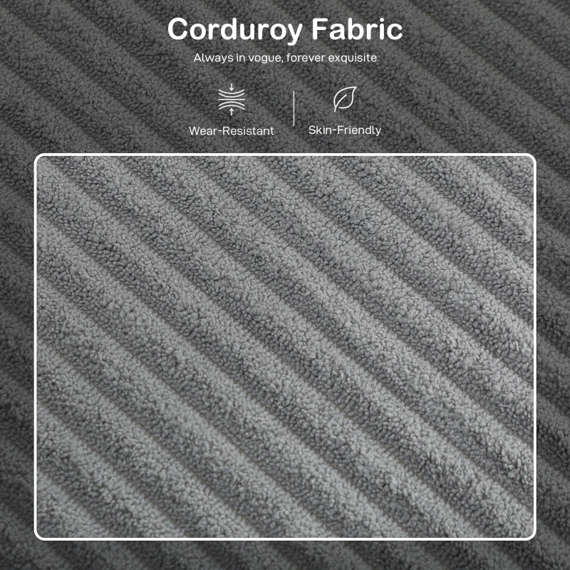 HOMCOM Divan 3 Locuri cu Pouf de Depozitare din Velur cu Nervuri 196x139x85 cm, Gri deschis