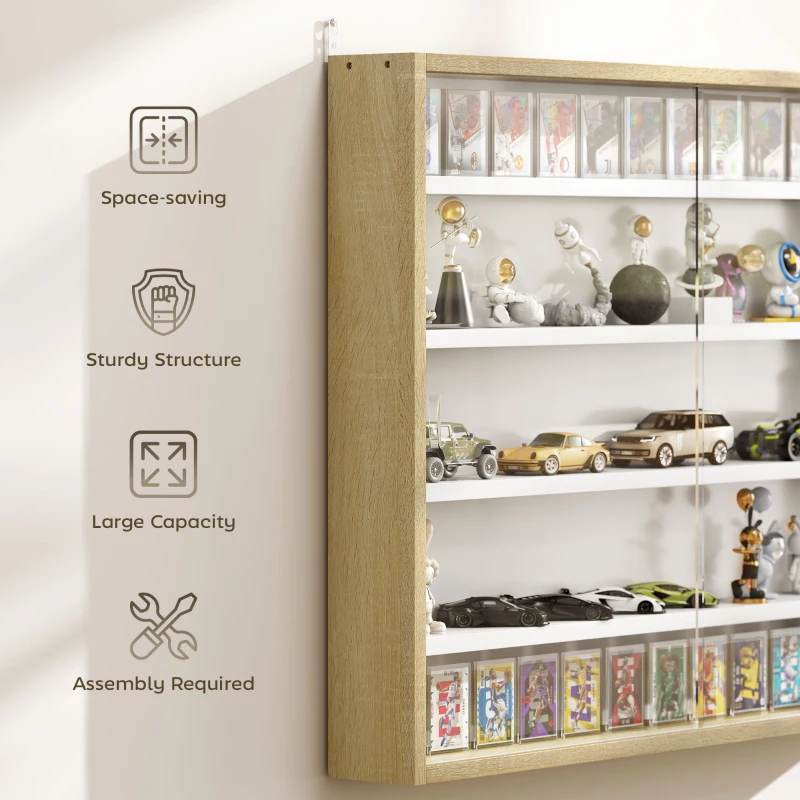 HOMCOM Raft de Perete cu 5 Nivele și Vitrină cu 2 Uși din Sticlă și 4 Rafturi Reglabile