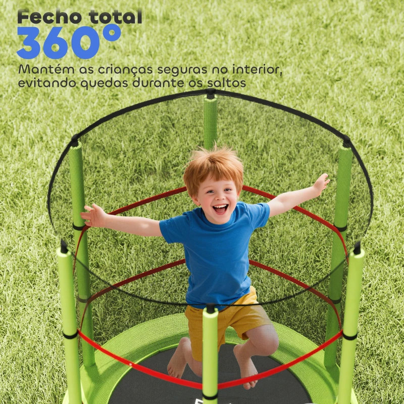 HOMCOM Trampolim Infantil Ø140x190 cm Trampolim para Crianças de 3-6 Anos com Rede de Segurança Carga 45 kg para Interior Verde