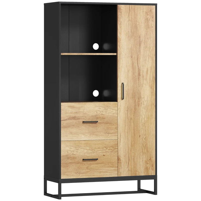 HOMCOM Credenza Moderna da Cucina con 2 Cassetti, 2 Ripiani e un Armadietto, 88x35x160 cm, Legno e Nero