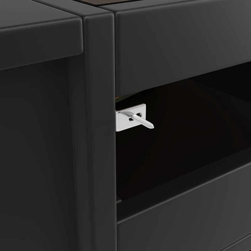 Commode moderne à tiroirs, meuble de salle à manger avec éclairage LED et 6 tiroirs, 120x40x75 cm, Noir