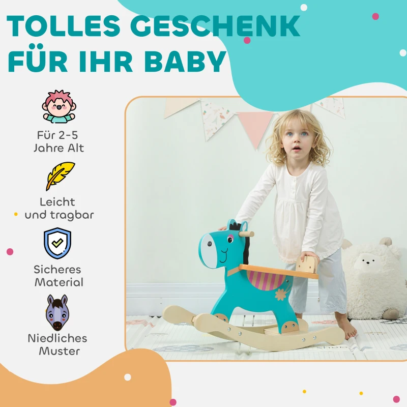 AIYAPLAY Schaukeltier Esel Baby Schaukelspielzeug mit Haltegriffen Schaukel Schaukelsitz 59 x 27 x 43 cm Blaugrün