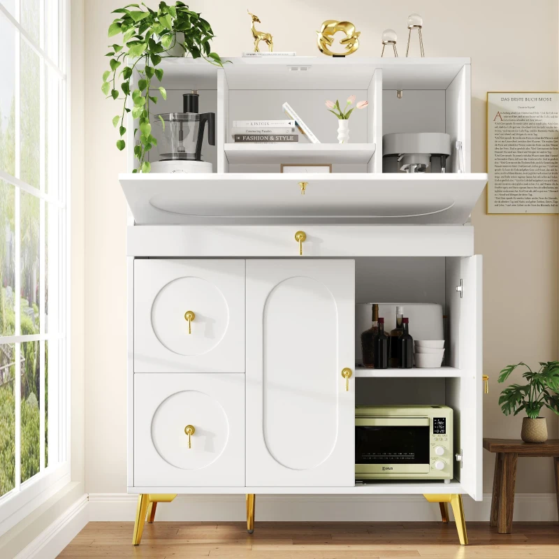 Buffet moderne à portes pliantes, rangement multifonctionnel, 100x50x140 cm, Blanc