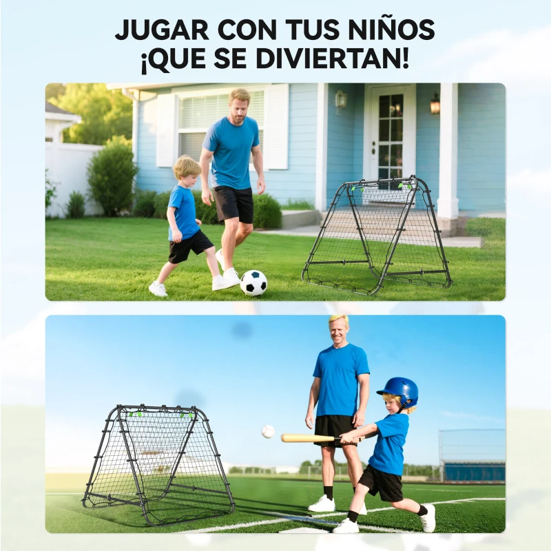 HOMCOM Red de Rebote Plegable con Ángulo Ajustable para Entrenamiento de Fútbol Béisbol y Tenis 100x95x90 cm Negro