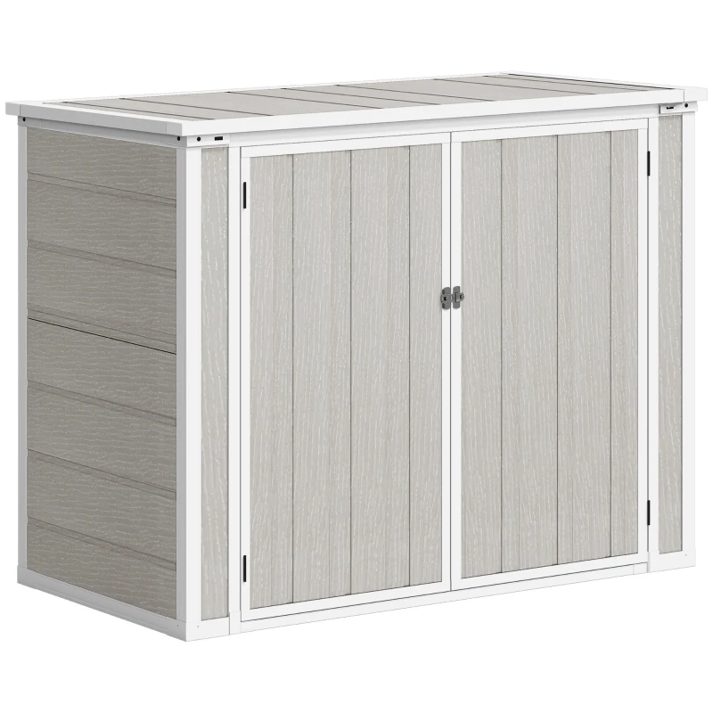 Outsunny 4.7 x 2.5FT Garden Shed, Lockable Outdoor Storage with Openable Lid, Small Shed for 2 Trash Cans, Tools, Patio, Light Grey