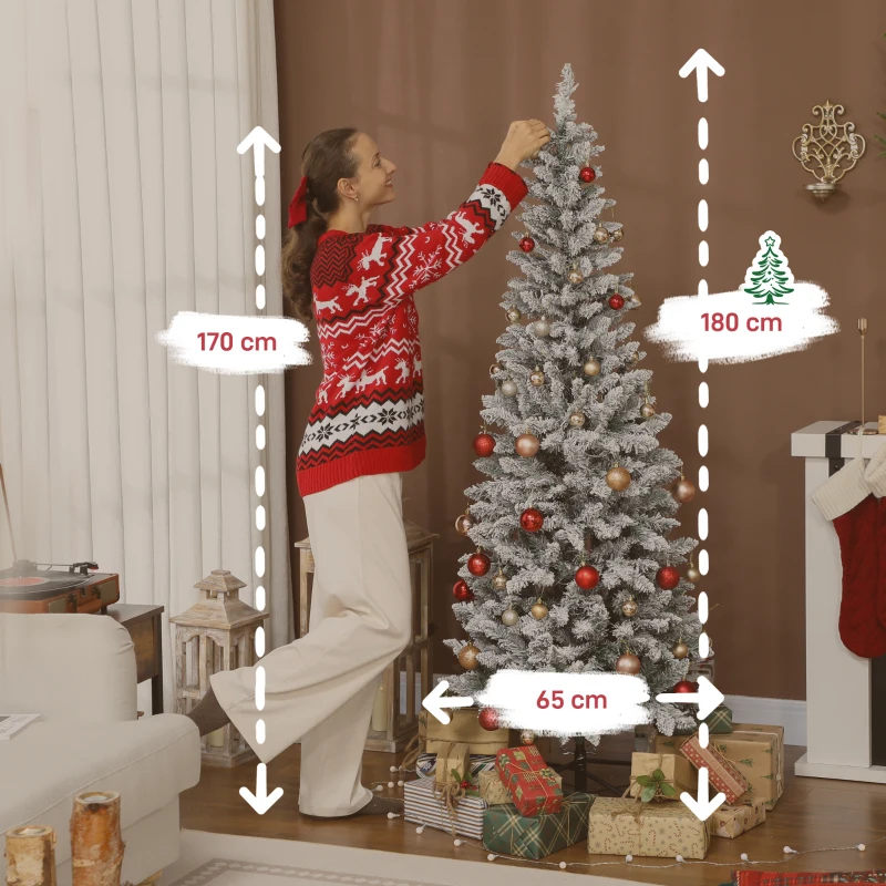 HOMCOM Árbol de Navidad Estrecho 180 cm con Luces LED Bicolores 11 Modos de Iluminación 479 Ramas Verde