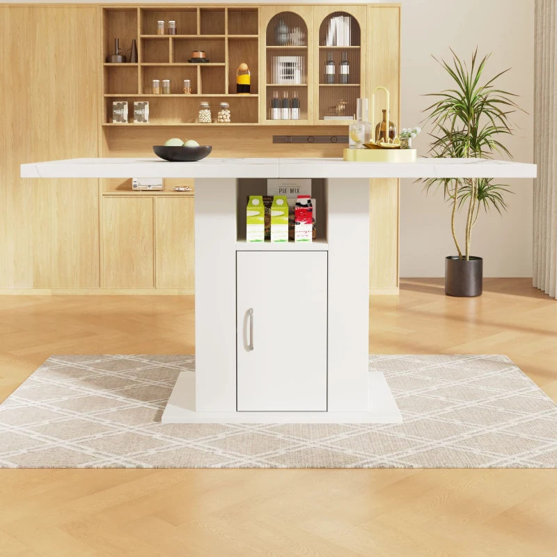 Tavolo da cucina con vano portaoggetti e ripiani a 3 livelli, 140x75x75 cm, Bianco