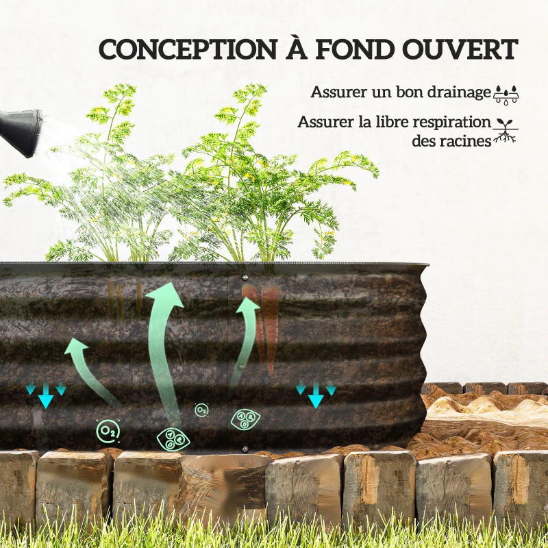 Outsunny Jardinière surélevée carré potager de jardin en acier modulable légumes, plantes, fleurs, dim. 150 x 62 x 30 cm noir