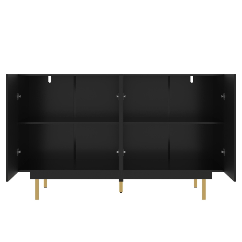 Dulap minimalist pentru sufragerie, cu 4 uși și rafturi reglabile, 140x38,5x82,5 cm, Negru