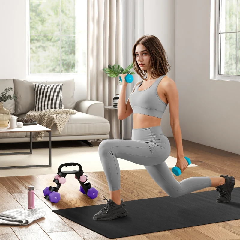 SPORTNOW Lot d'haltères hexagonaux, haltères musculation, 2 x 1 kg, 2 x 3 kg, 2 x 5 kg, avec support convertible d'haltères