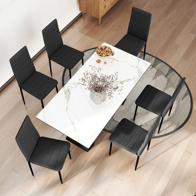 HOMCOM Conjunto de 6 Cadeiras de Sala de Jantar Estofadas em Linho com Pernas em Metal Cadeiras Modernas para Cozinha Quarto Suporta até 120 kg 41x50x97 cm Preto