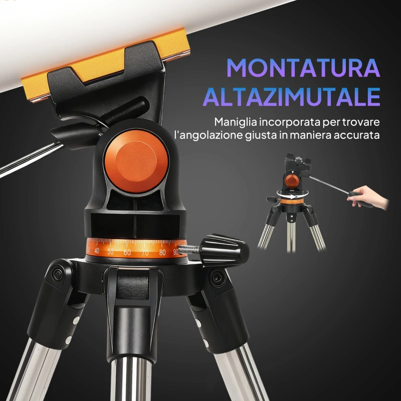 Outsunny Telescopio Astronomico 80mm con Montatura AZ, 2 Lenti Oculari e Adattatore Smartphone, 92x92x130 cm, Bianco e Nero