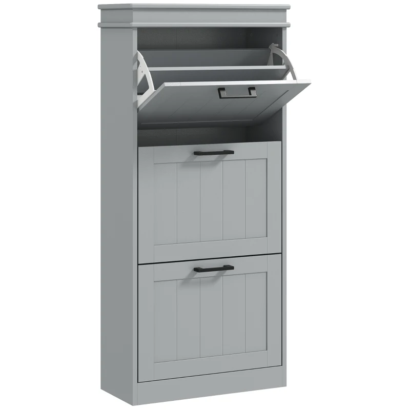 HOMCOM Three-Drawer Minimalistic Shoe Cabinet - Grey