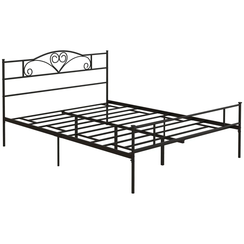HOMCOM Bett 165 x 207 cm Bettrahmen mit Lattenrost aus Stahl, Unterbettaufbewahrung, Doppelbett, Schwarz