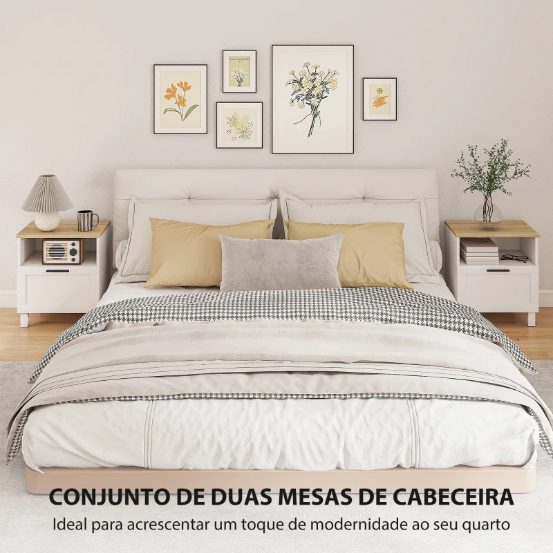 HOMCOM Conjunto de 2 Mesas de Cabeceira Modernas com Gaveta Compartimento Aberto Pés de Madeira 45x38x50 cm Branco