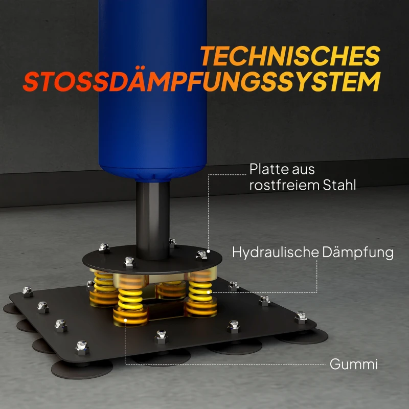 SPORTNOW Boxstand, zwei Speedballs, drehbare Boxstange, Kickpolster, höhenverstellbar, Stahl, 107 x 36 x 140-205 cm, Blau