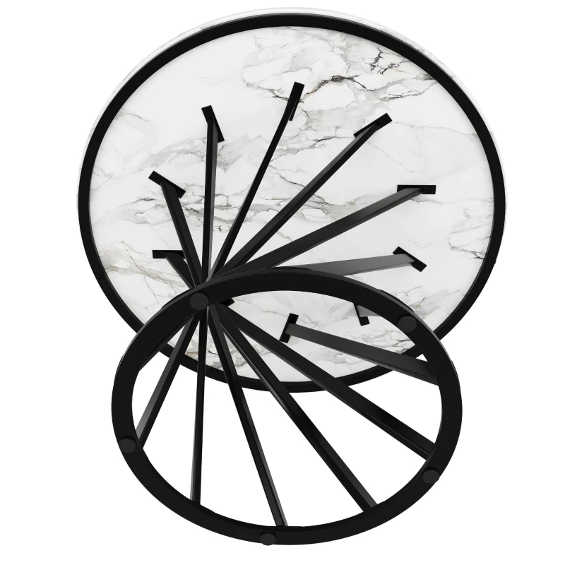 Tavolo da pranzo rotondo, tavolo da cucina con piano in MDF e gambe in metallo, 80x80x76 cm, Bianco e Nero