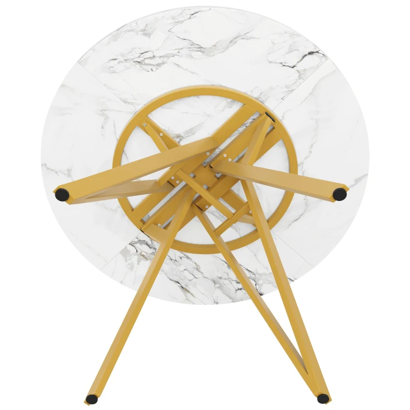 Tavolo da pranzo rotondo per 4 persone con piano in MDF, 100x100x76 cm, Bianco e Oro