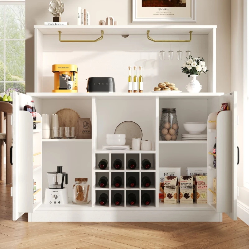 Buffet moderne avec range-verres à vin, espace de rangement multi-niveaux, 120x40x120 cm, Blanc